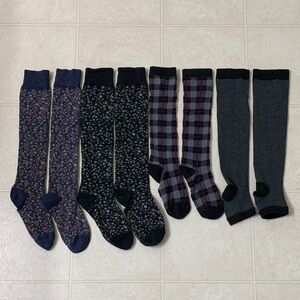 🌷3 for$25🌷Unbranded, SZ 9-11, Black Grey Navy Plaid Ditsy Floral Knee High Socks